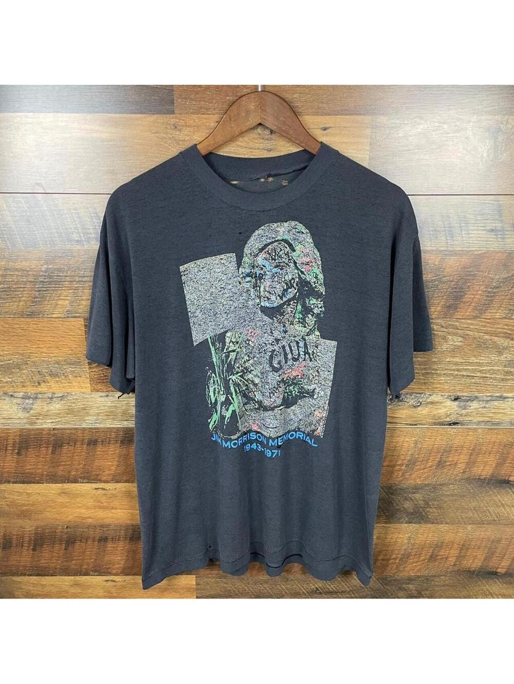 Vintage 80s Jim Morrison Memorial T-Shirt “No One Here Gets Out Alive” Size M
